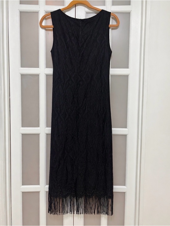 Dresses & Skirts - Hourglass Black Fringe Lace Dress XL Sleeveless 90s Flapper Midi Goth